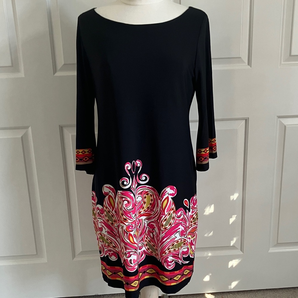 Ronni Nicole Black Dress with Pink and Red Accents